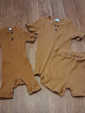 Cozy Ribbed Baby & Toddler Outfit Set - Caramel/Tan/rust Brown
